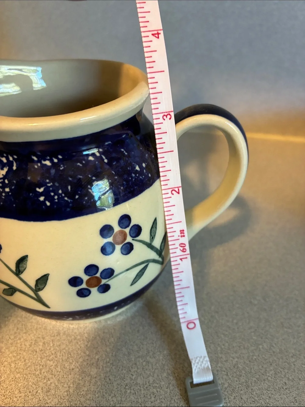 Polish pottery Hand-Painted Floral Ceramic Creamer in Cream and Navy